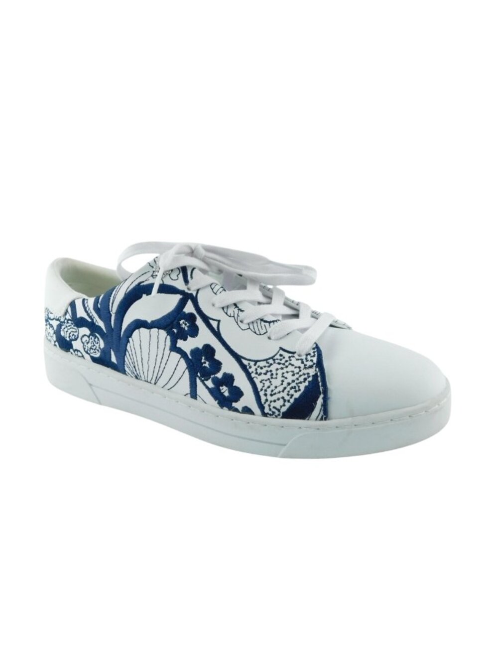 TED BAKER White and Blue Floral Embroidered Leather Law Top Sneakers 11